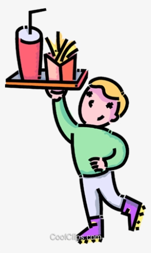 Boy Waiter On Roller Skates Serving Food Royalty Free - Clip Art #2025698