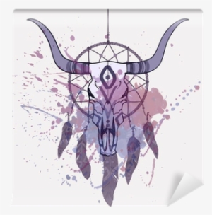 Vector Illustration Of Bull Skull And Dream Catcher - Capteur De Reve Dessine #2030512