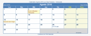 Calendario Venezolano Agosto 2016 En Formato De Imagen - Feriados De Octubre 2018 #2035191