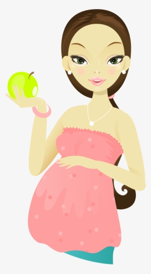 Cartoon Woman Mother Holding Apple Transprent Png - Pregnant Woman Cartoon Png #2035783