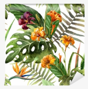 Pattern Orchid Hibiscus Leaves Watercolor Tropics Wall #2041657