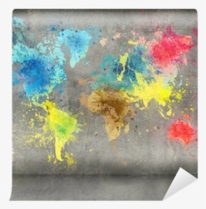 World Map Made Of Paint Splashes On Concrete Wall Background - Painting Wall Background #2042772