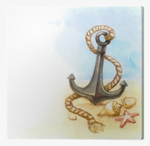 Watercolor Illustration Of Anchor And Shell Canvas #2042909