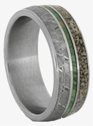 Titanium Ring With Dinosaur Bone And Gibeon Meteorite, - Dinosaur Bone Meteorite Ring #2043540