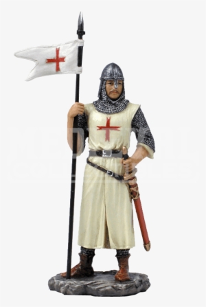 Armored Crusader With Flag In Right Hand Statue - Crusade Armour #2044198