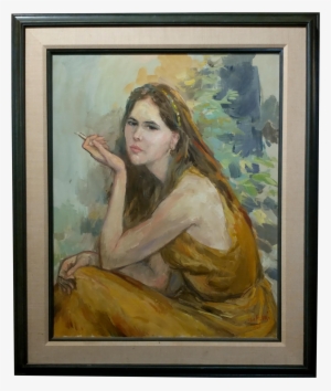 Pretty Woman Holding A Cigarette Original 1967 Oil - Oil Painting #2047112