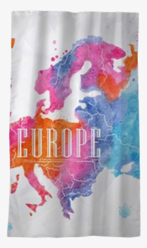 Watercolor Europe Map Pink Blue Blackout Window Curtain #2054390