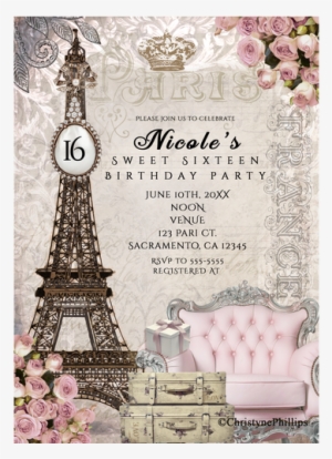 Paris Eiffel Tower Vintage Chic Birthday Party Invitations - Paris Invitations #2063737