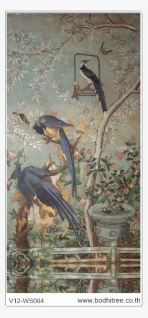 Chinese Painting Art Grey Blue Background With Birds #2070703