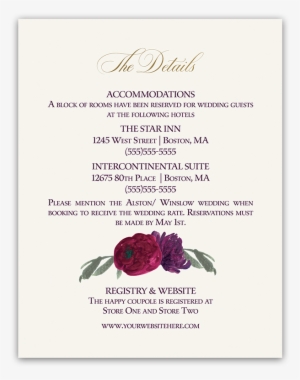 Floral Purple Burgundy Wedding Information Card - Purple #2072544