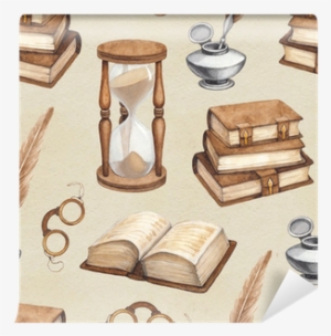 Watercolor Vintage Books, Glasses, Sand Hourglass And - Kültür Yayıncılık 11. Sınıf Dil Ve Anlatım Konu Anlatımlı #2079260