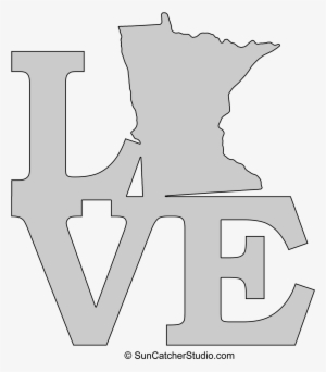 Minnesota Love Map Outline Scroll Saw Pattern Shape - Stencil #2088702