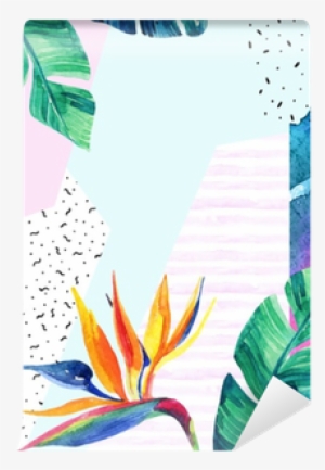 Watercolor Exotic Flowers, Leaves, Grunge Textures, - Watercolor Painting #2098779