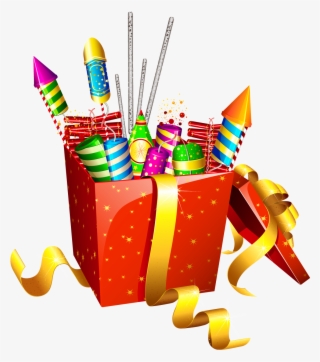 Red Present Box With Fireworks Png Clipart - Diwali Png #210608