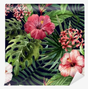 Pattern Orchid Hibiscus Leaves Watercolor Tropics Wall #213228