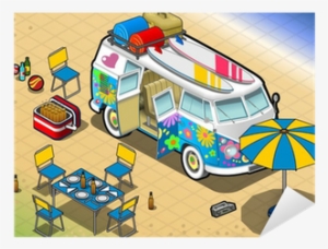 Isometric Rainbow Van In Camping In Front View Sticker - Illustration #2100508