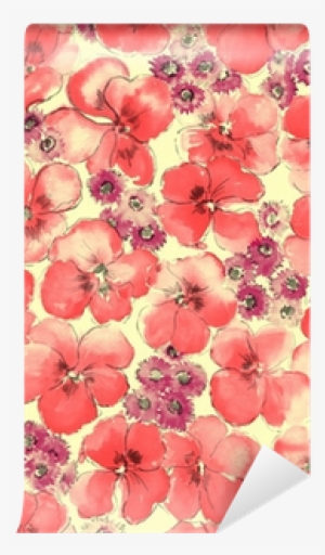 Watercolor Of Red Floral Background Wall Mural • Pixers® - Hibiscus Flower Wallpaper For Iphone #2105405