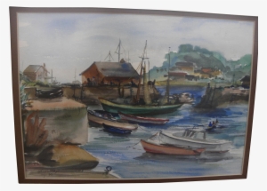 Stock Scene At Rockport Massachusetts Signed Watercolor - Painting #2116747