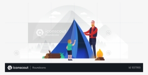 Father And Son Putting Up A Tent Illustration - Illustration #2129918