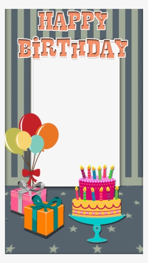 Grey Birthday Frame With Beautiful Cake - Beautiful Birthday Photo Frames #2134036