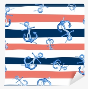 Watercolor Hand Drawn Seamless Pattern With Anchors - Watercolor Painting #2134331