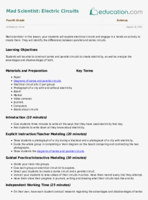 Electric Circuits - Lesson Plan For Changes Around Us #2136866