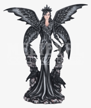 Elegant Dark Angel With Ravens Statue - Png Black Angel #2140908