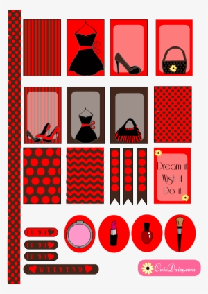 Free Printable Fashion Stickers In Red & Brown - Pink Planner Theme Stickers #2146566