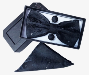 Black Knight - 100% Silk Men Bowtie Pocket Square Cashew Flowers Bow #2151727