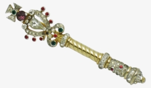 Mazer Bros 1950s Rare Gold Plated Gilt Crystal Rhinestone - Scepter Antique Png #2155645
