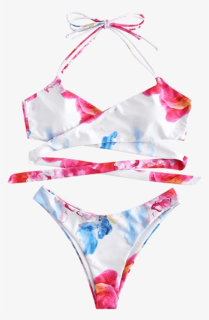 Watercolor Wrap High Leg Bikini Set - Bikini #2161118