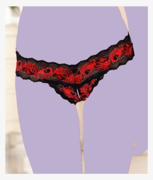 Cross-dyed Lace Crotchless Thong - Panties #2161348