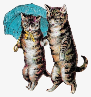 Antique Victorian Cats Clipart Download - Art Print: Cats With Umbrella, 24x18in. #2165981