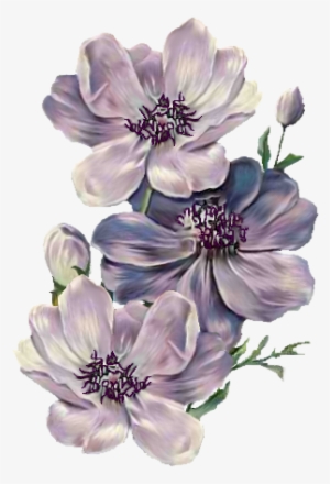 Poppies Blue - Victorian Flowers Purple Art #2170038