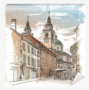 Vector Drawing Of Central Street Of Old European Town - Transparent British Castle #2172765