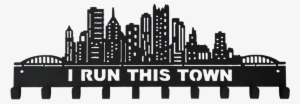 I Run This Town Skyline & Buildings Black 10 Hook Medal - Pittsburgh Skyline Silhouette Tattoo #2172827