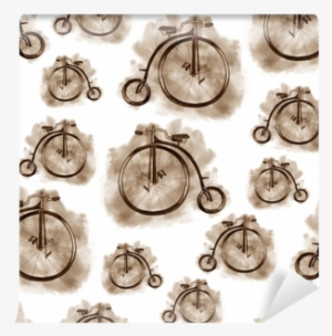 Watercolor Seamless Pattern Vintage Bicycle, Sepia - Watercolor Painting #2175499