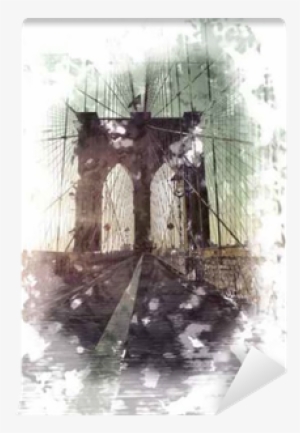 Artistic Sketch Of Brooklyn Bridge At Sunset Wall Mural - Brooklyn Bridge #2180917