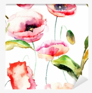 Watercolor Illustration Of Poppy Flowers Wall Mural - Watercolor Painting #2181006