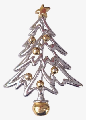 Vintage Modern Silver And Gold Tone Christmas Tree - Christmas Ornament #2197408
