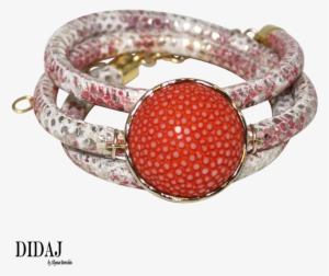 Gold & Coral Snake Italian Wrap Leather Bracelet With - Coral Bracelet Png Transparent #2197508
