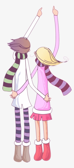 Hand Drawn Cartoon Pair Of Winter Romantic Couple Transparent - Illustration #226414