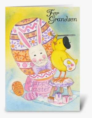 Happy Easter Grandson Greeting Card - Granddaughter Happy Easter Chick Painting Egg Card #226833