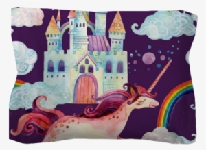 Watercolor Unicorn And Castle Seamless Pattern Pillow #228817