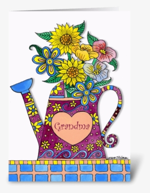 For Grandma Mother's Day Watering Can Greeting Card - Birthday Card Watering Can With Flowers #2201742