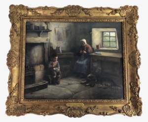 Original Oil On Canvas, "helping Grandma" Henry John - Oil Painting #2201761