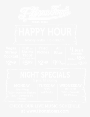 T Bone Toms Happy Hour Menu #2207817