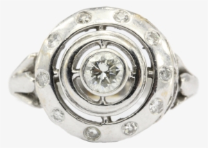 14k White Gold Concentric Circles Diamond Ring Size - Ring Size #2208483