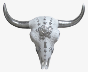 Boho Mexican White Silver Hand Painted Buffalo / Cow - Cattle #2214567