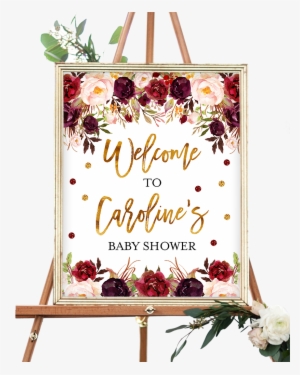 Marsala And Gold Floral Welcome Sign - Woodland Welcome Baby Shower Sign #2216460
